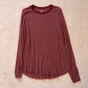 Aerie Distressed Striped Crew Neck Long Sleeve Tee